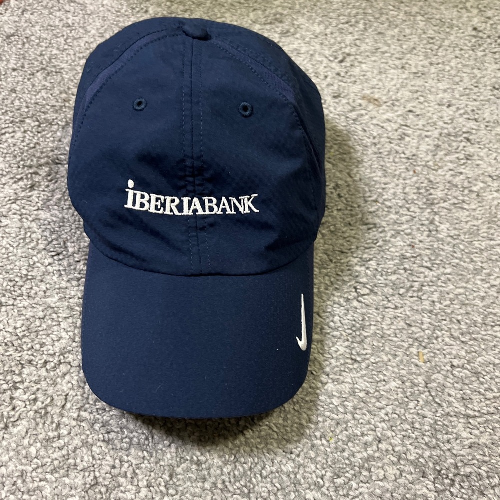 Nike Golf Hat Mens Navy Blue Iberia Bank Embroidered Swoosh Performance Cap